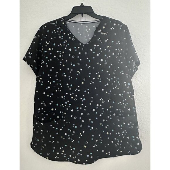Set of (2) Womens Scrub Tops Dagacci & Cherokee Size L Black & Blue Pockets - Picture 1 of 16